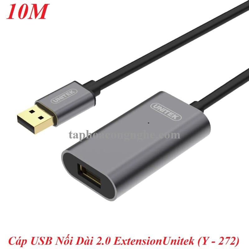 Unitek 98150 Y-272 2.0 10M Màu Xám Cáp Usb Nối Dài Extension kèm cổng cấp nguồn 30098150